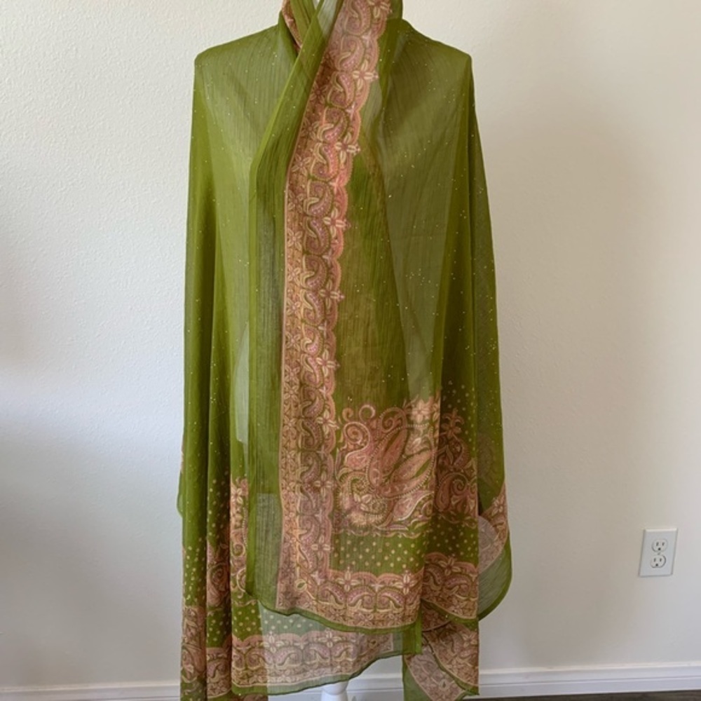 Green and Pink Paisley Scarf